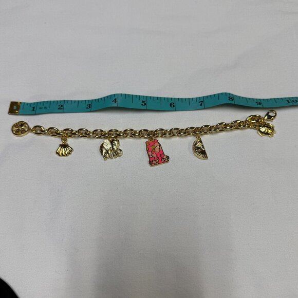 Lilly Pulitzer Gold Charm Bracelet w/ Dress Turtle Elephant Shell Orange EUC - Picture 6 of 7